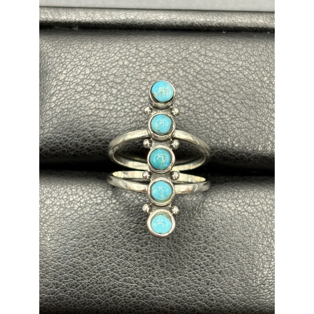 New Condition Sterling Silver 5-Stone Turquoise Ring Size 6 E2